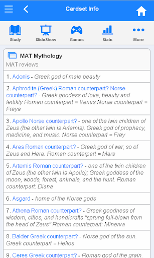 Screenshot of MAT Flashcards