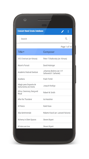 Concert Band Errata Database Screen 2