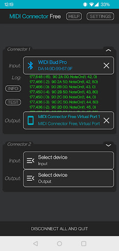 Android application MIDI Connector - RTP, USB, BLE screenshort