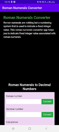 Android application Roman Numerals Converter screenshort