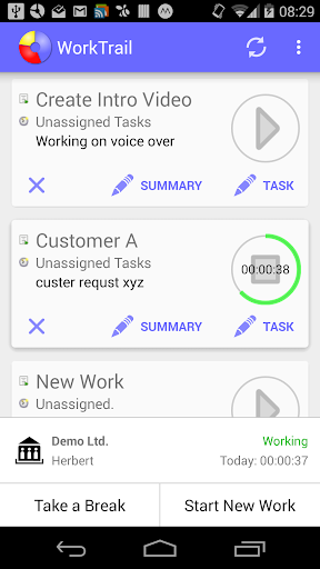 Android application WorkTrail - Time Tracking screenshort