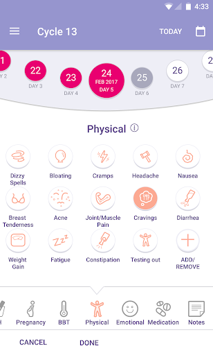 Screenshot of FEMM Health and Period Tracker