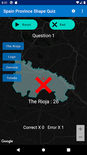 Android application Spain Province Shape Quiz screenshort