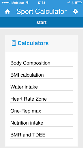 Android application Sport calculator screenshort