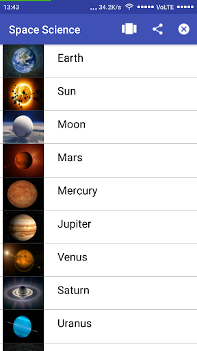 Android application Space Science screenshort