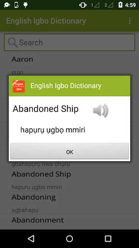English to Igbo Dictionary Screen 2