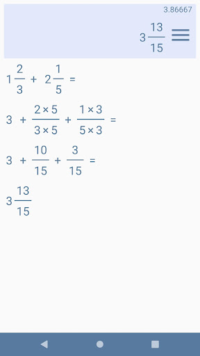 Android application Fraction calculator screenshort