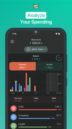Screenshot of 1Money: expense tracker budget