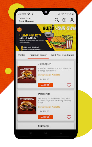 Android application Home Grown Burgers screenshort