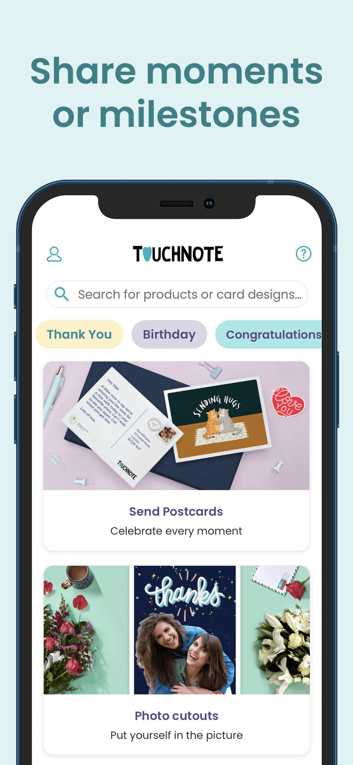 Android application TouchNote: Gifts & Cards screenshort
