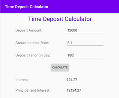 Android application Time Deposit Calculator screenshort