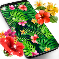 Tropical jungle flowers and leaves live wallpaper
