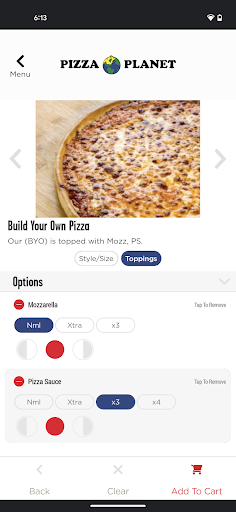 Screenshot of Pizza Planet App