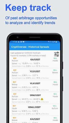 CryptOversee, Crypto Arbitrage Screen 2