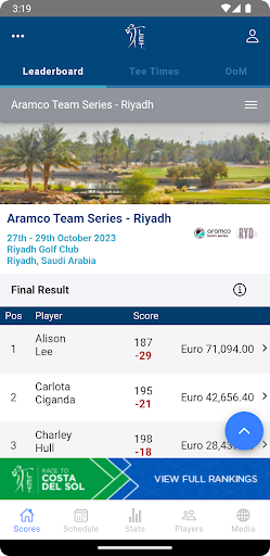 Android application Ladies European Tour screenshort
