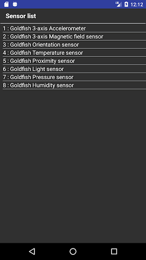 Android application Sensor List screenshort