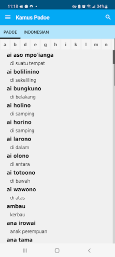 Padoe Dictionary Screen 2