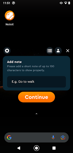 Android application NotinX - notes in notification screenshort
