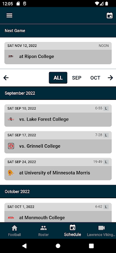 Screenshot of Lawrence University Athletics