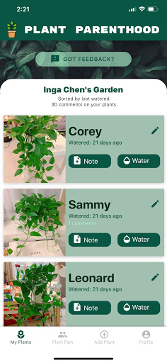 Android application Plant Parenthood screenshort