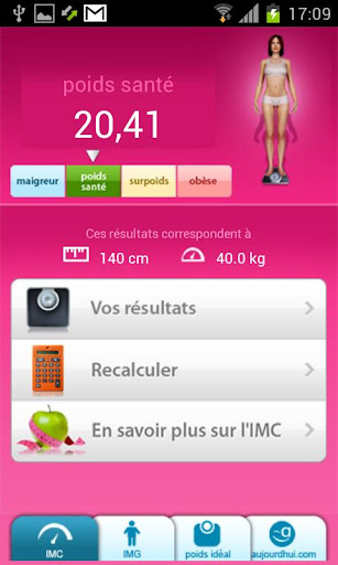 Android application Calculez votre poids idéal screenshort