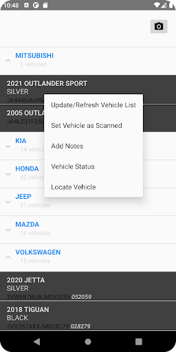Android application Scan Solutions Vehicle Wizard screenshort