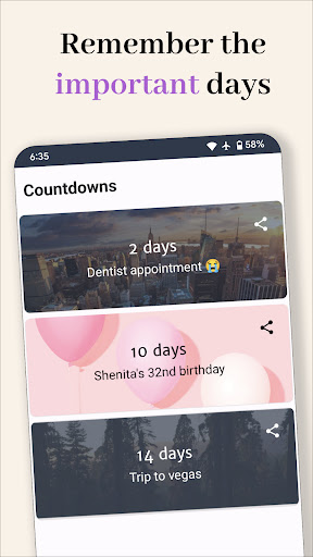 Android application Days Until countdown | widget screenshort