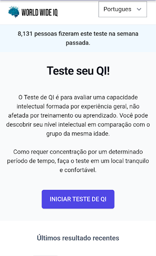 Android application World Wide IQ Test screenshort