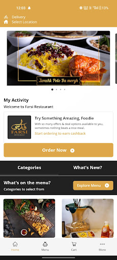 Android application Farsi Restaurant screenshort