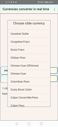 Currencies converter in real t Screen 3