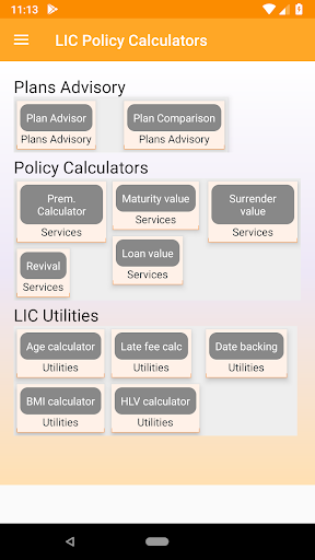 Android application Policy Calculators: All in one screenshort