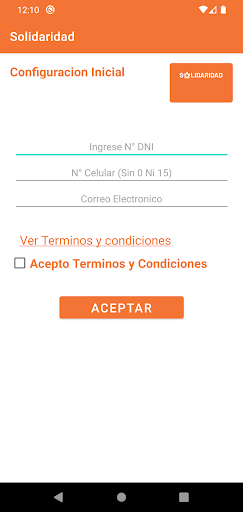 Android application Tarjeta Solidaridad screenshort