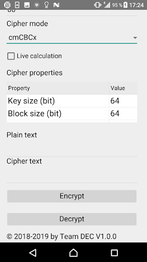 DEC cipher demo Screen 2
