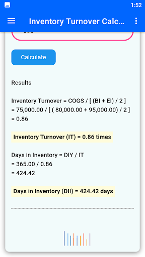 Inventory Turnover Calculator Screen 2