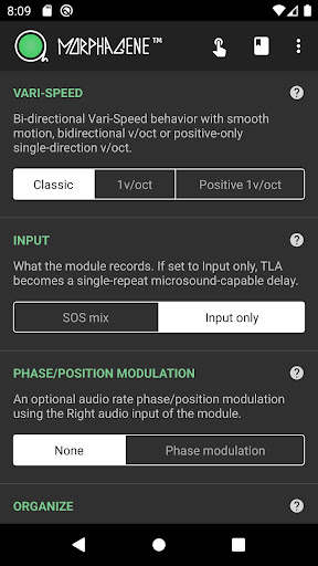Android application Morphagene options screenshort