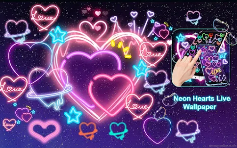 Neon Glowing Hearts Wallpaper