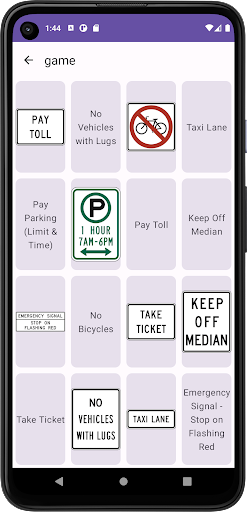 Android application Road Signs Memory Game screenshort