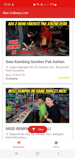 Android application Nex Culinary List screenshort