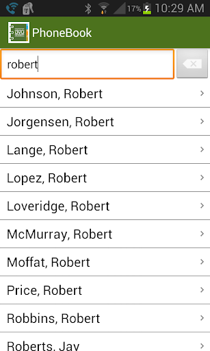 Android application UVU PhoneBook screenshort