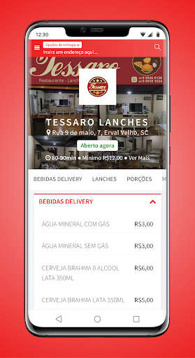 Android application Tessaro Lanches screenshort