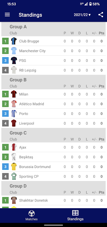 Results for Champions League - 4.3.0 - (Android)
