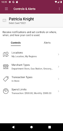 MembersOwn CU CardControl Screen 2