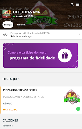 Android application Gigetto Pizzaria screenshort