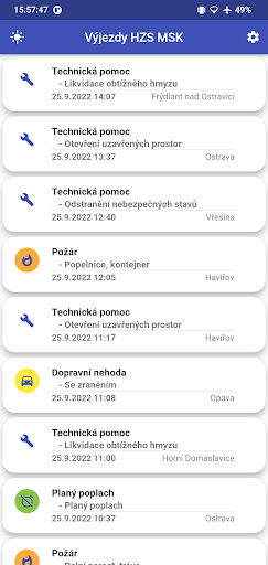 Android application Výjezdy HZS Moravskoslezký Kr. screenshort