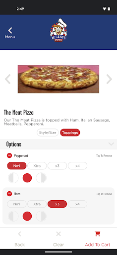 Screenshot of Milano’s Pizza