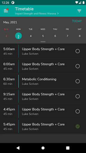 Android application Impact Strength Fitness screenshort