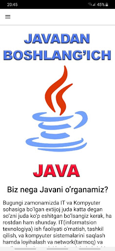 Android application Java dasturlash tili screenshort