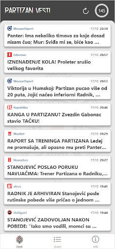 Android application Partizan Vesti screenshort
