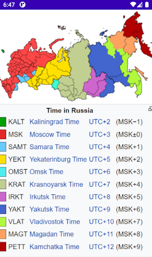 Russian Time Zones Clock Screen 2