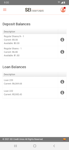 SEICU Mobile Banking Screen 2